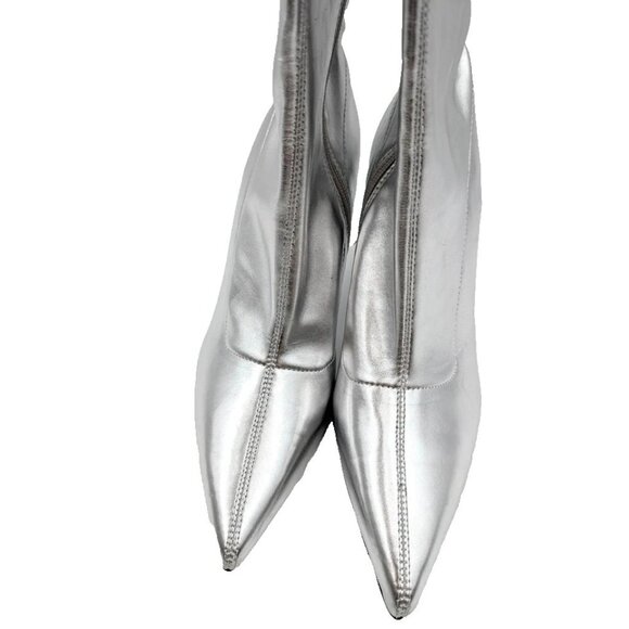 Open Edit Silver Sequin Tall Stiletto Knee Boots Pointed Toe 9 M NEW - Picture 4 of 11